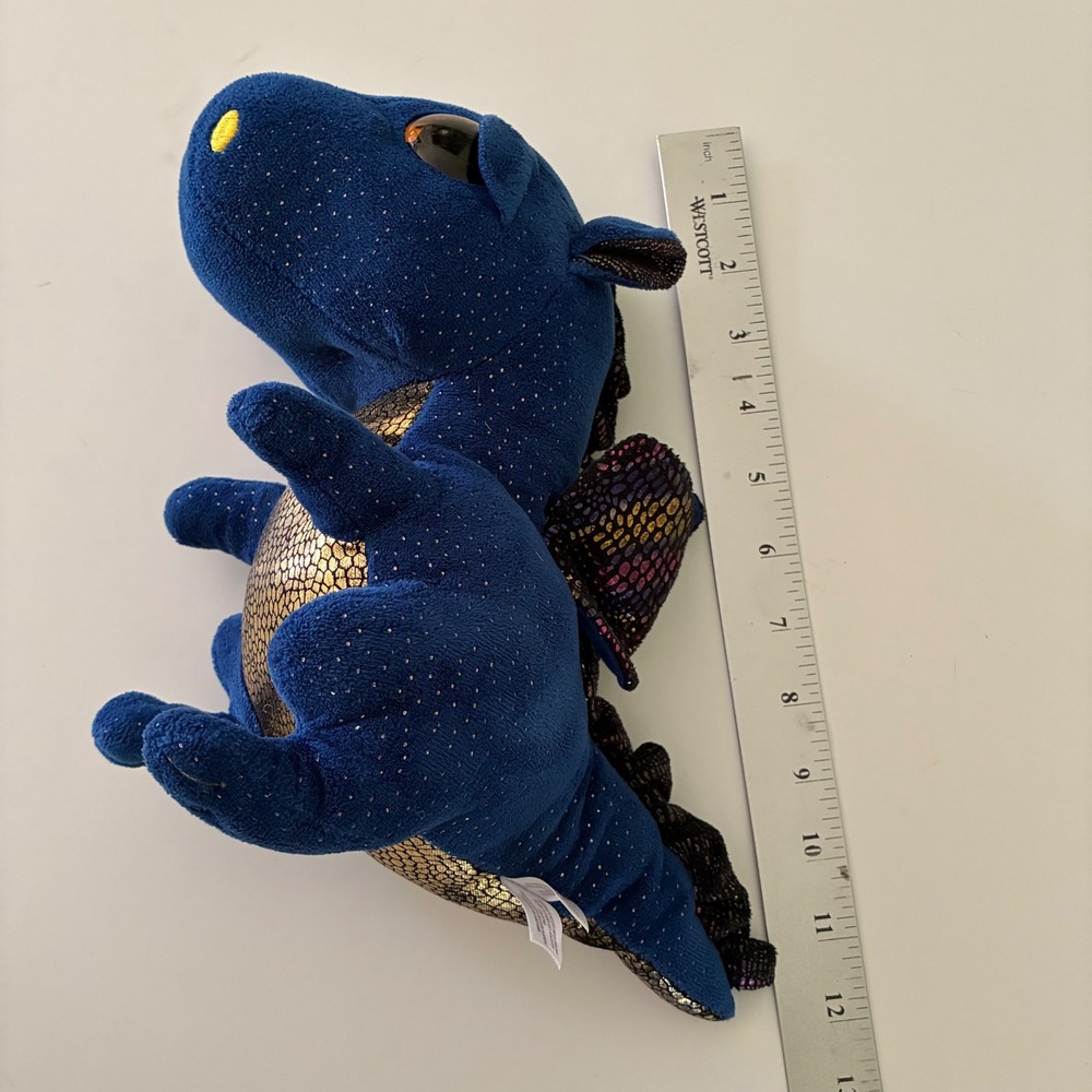 Ty Beanie Boos Saffire Blue Dragon Plush Sparkle Gold Eyes‎ Iridescent 6 inch - Picture 10 of 10